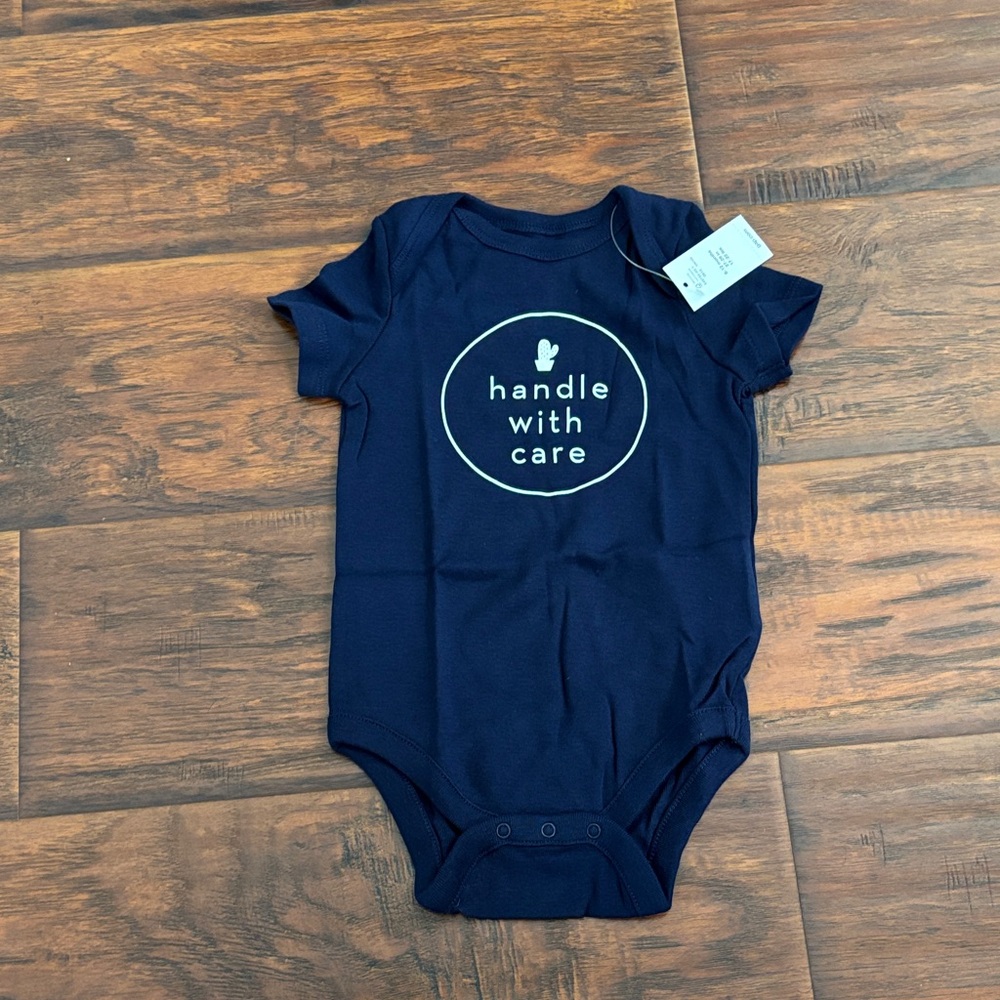 GAP Navy Blue 'Handle with Care' Baby Bodysuit
